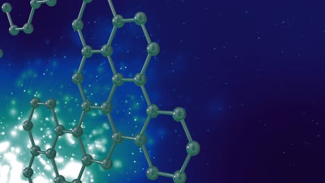 Animation-Von-Mikro-3D-Molekülen-über-Leuchtenden-Lichtern-Auf-Blauem-Hintergrund