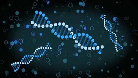 Animation-of-dna-strands-and-molecules-on-black-background