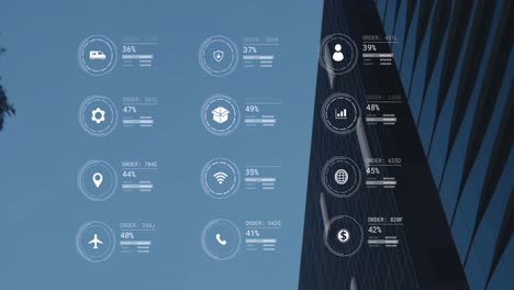Animation-of-icons-with-data-processing-over-modern-office-buildings
