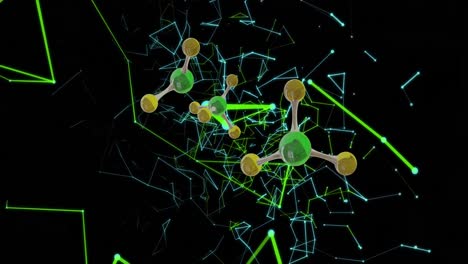 Animation-of-3d-micro-of-molecules-and-connections-on-black-background
