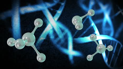 Animation-Von-3D-Mikromolekülen-Und-DNA-Strängen-Auf-Blauem-Hintergrund