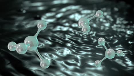 Animation-Von-Mikromolekülmodellen-Und-Lichtspuren-Auf-Schwarzem-Hintergrund