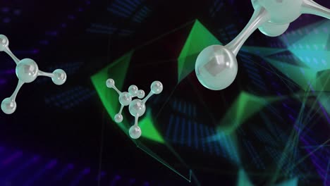 Animation-of-micro-of-molecules-models-and-light-trails-over-black-background