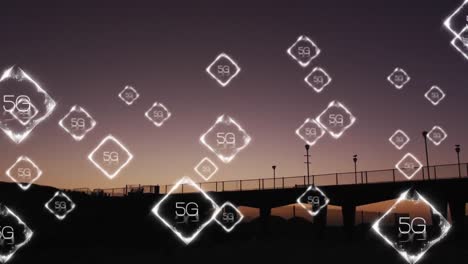 Animation-of-network-of-5g-text-over-cityscape