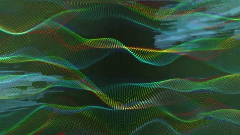 Green-wave-networks-moving-over-flashing-blue-light-on-black-background