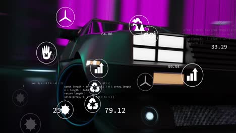 Animation-of-digital-interface-with-icons-over-car-driving