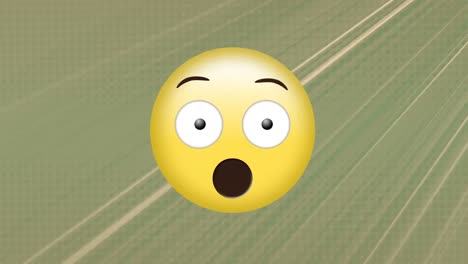 Animation-of-surprised-face-emoji-over-light-trails-against-grey-background-with-copy-space