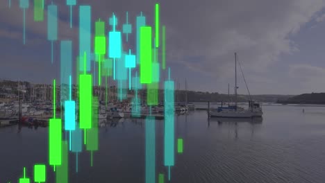 Animation-Der-Finanzdatenverarbeitung-über-Boote-Im-Yachthafen