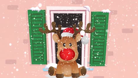 Animation-of-snow-falling-over-window-with-reindeer