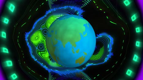 Animation-of-globe-with-scopes-scanning-on-black-background
