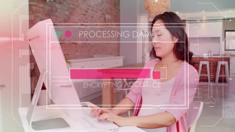 Animation-of-data-processing-over-asian-pregnant-woman-using-computer