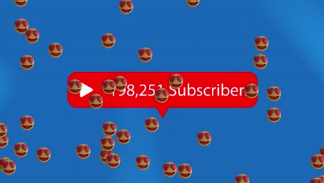 Animation-of-subscribers-growing-number-over-emoji-icons-on-blue-background
