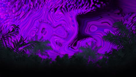 Silhouettierte-Blätter-In-Der-Nacht-über-Violettem,-Flüssigem-Wirbelhintergrund