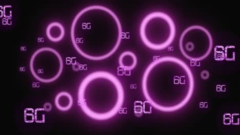Animation-Eines-Netzwerks-Aus-6g-Text-über-Rosa-Neonsymbolen