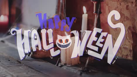 Animation-of-happy-halloween-text-and-halloween-decorations