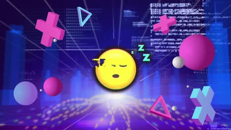 Animation-of-emoji-icons-over-data-processing-and-digital-city