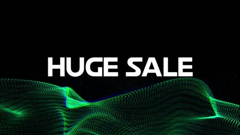 Animation-of-huge-sale-text-in-white-over-green-network-wave-on-black-background