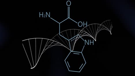 Element-structure-over-rotating-dna-strand-on-black-background