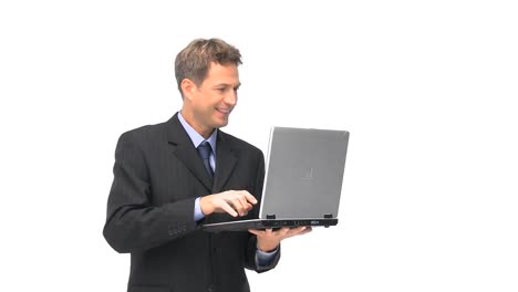 Ein-Fröhlicher-Geschäftsmann-Mit-Seinem-Laptop