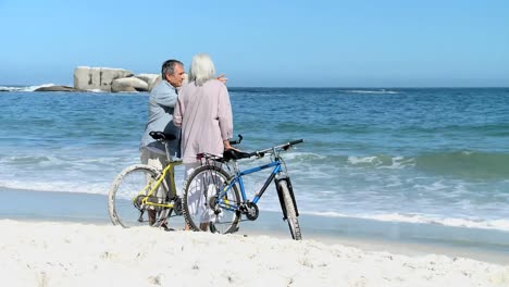 Elderly-couple-looking-at-the-horizon-after-a-ride-bike