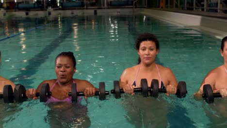 Schwangere-Frauen-Nutzen-Gewichte-Im-Pool