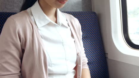 Businesswoman-using-laptop-on-the-train