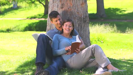 Young-couple-reading-a-book-on-the-grass