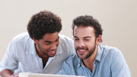 Happy-homosexual-couple-using-computer