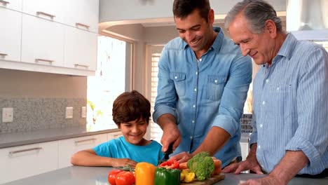 Family-cutting-vegetables-together