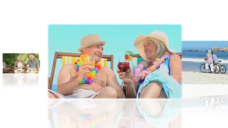 Montage-of-elderly-couples-relaxing-outdoors