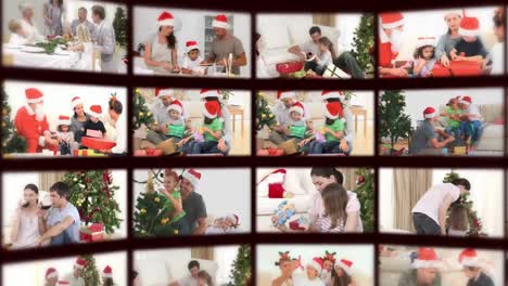 Montage-Von-Familien,-Die-Weihnachten-Feiern