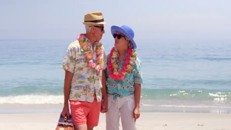 Retired-couple-holding-hands-on-holidays-