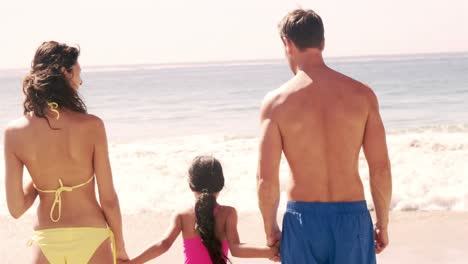 Family-holding-hands-and-looking-at-the-beach