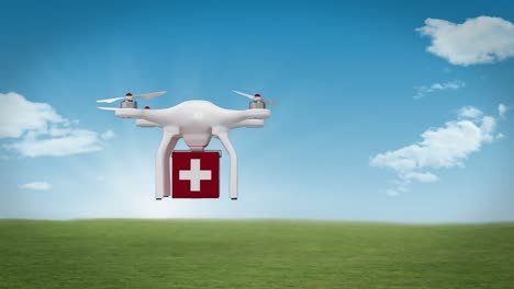 Digitales-Bild-Einer-Drohne,-Die-Eine-Medikamentenbox-Mitbringt