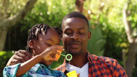 Little-boy-doing-soap-bubble-with-his-father