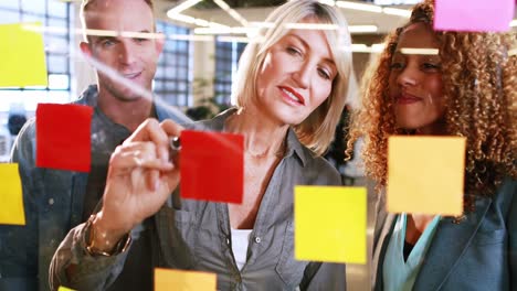 Businesswoman-writing-on-sticky-notes
