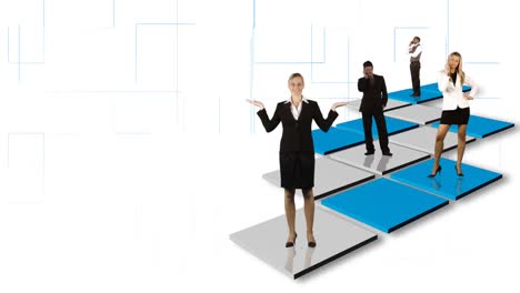 Animation-of-isolated-business-people-standing-on-different-colorful-squares