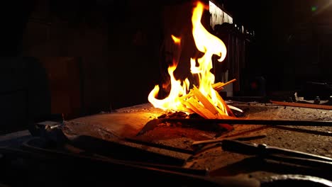 Burning-fire-at-fireplace-for-blacksmith-work