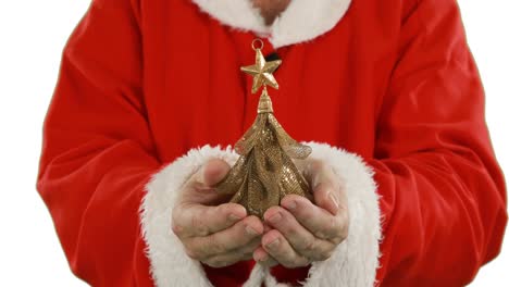 Mid-section-of-santa-claus-holding-christmas-ornament