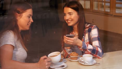 Schöne-Frauen,-Die-Beim-Kaffeetrinken-Miteinander-Interagieren