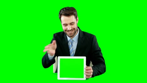 Businessman-with-digital-tablet-touching-digital-screen