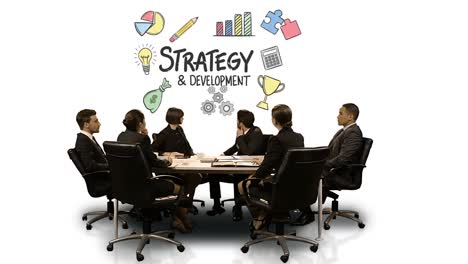 Empresarios-Mirando-Una-Pantalla-Futurista-Que-Muestra-La-Estrategia-Y-El-Símbolo-De-Desarrollo.