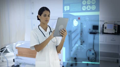Doctor-Mirando-Iconos-Médicos-Generados-Digitalmente-En-Tableta