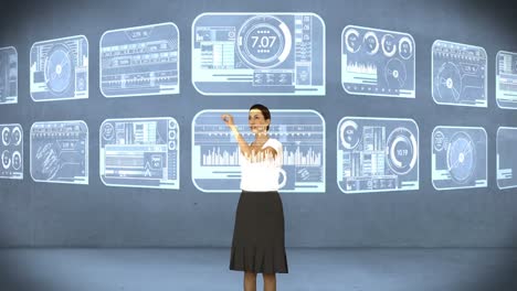 Businesswoman-using-digital-interface-screen