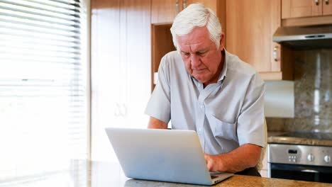 Älterer-Mann-Benutzt-Laptop-In-Der-Küche