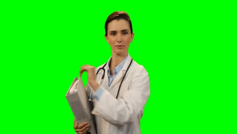 Female-doctor-touching-invisible-screen