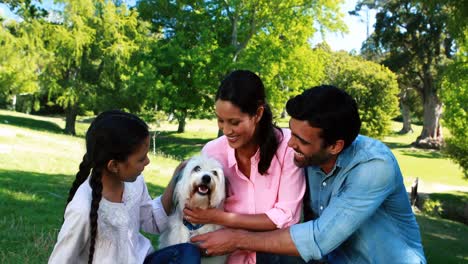 Family-enjoying-together-with-their-pet-dog-in-park