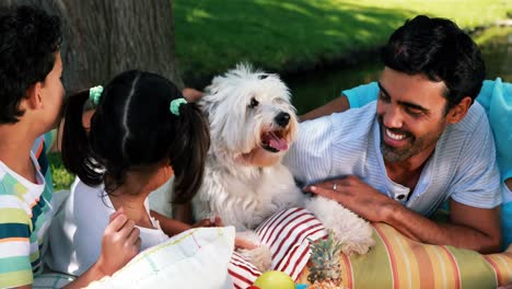 Family-enjoying-together-with-their-pet-dog-in-park-