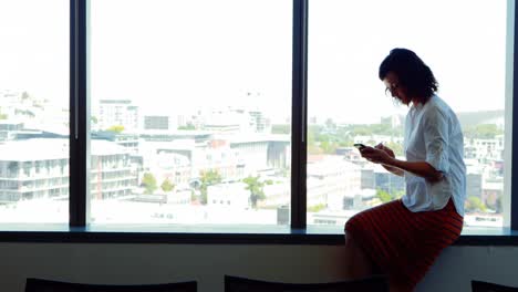 Female-executive-using-mobile-phone-near-the-window