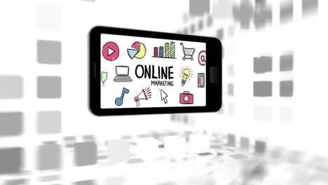 Mobiltelefon-Mit-Online-Marketing--Und-Geschäftssymbolen